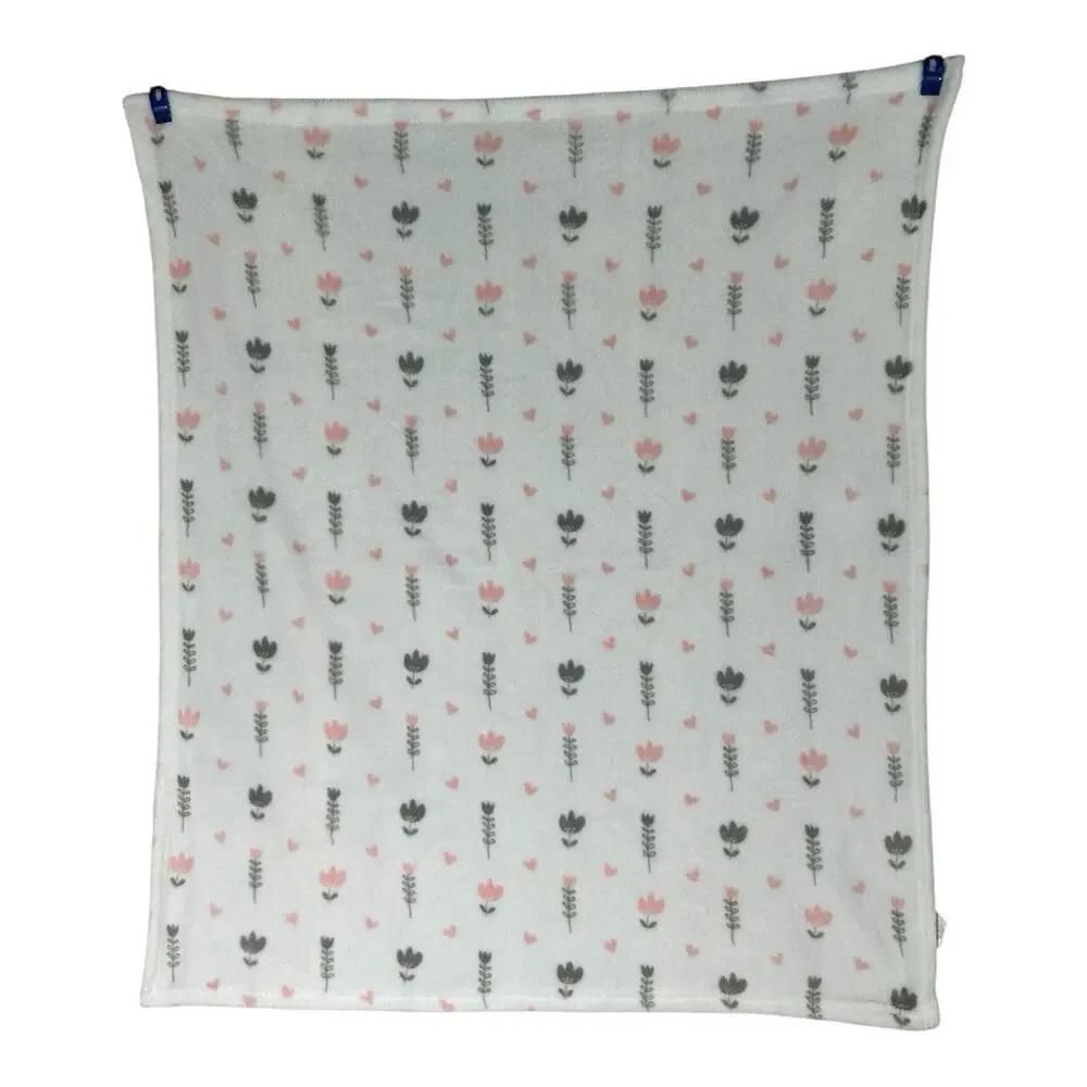 Forever Baby White Pink Gray Floral Print Baby Blanket Soft Fleece